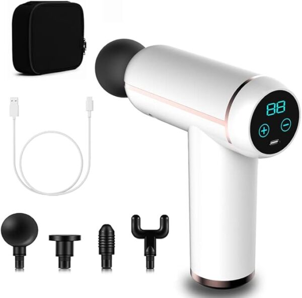 Mini Massage Gun, Portable, Deep Tissue Percussion Muscle Massager for Athletes White Medium  TY-505A/B