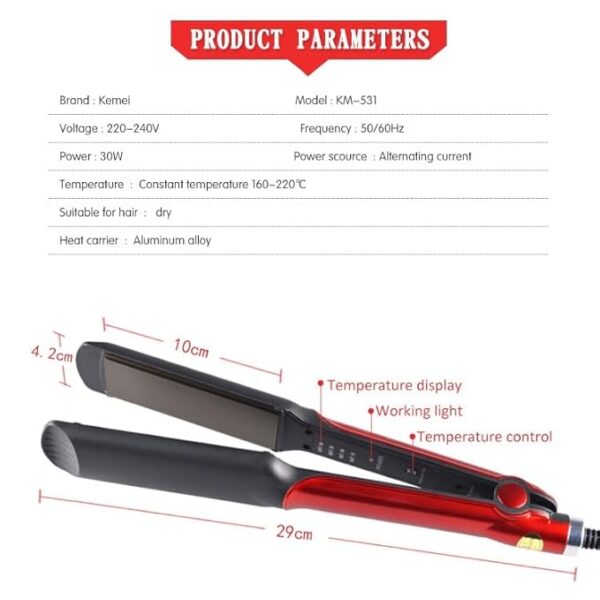 Kamei Hair Straightener KM-531 Family-Friendly Hair Styling with Powerful Motor & Steel Blades | Perfect Kemei Hair Straightener for Women! - Image 2