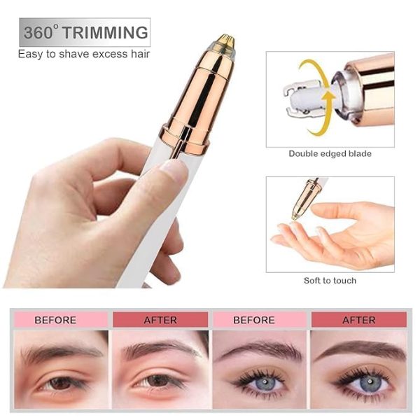 GELON Flawless Brows Electric Eyebrow Hair Remover, 18K Gold Plated, Built-in LED Light,cell powar - Image 4