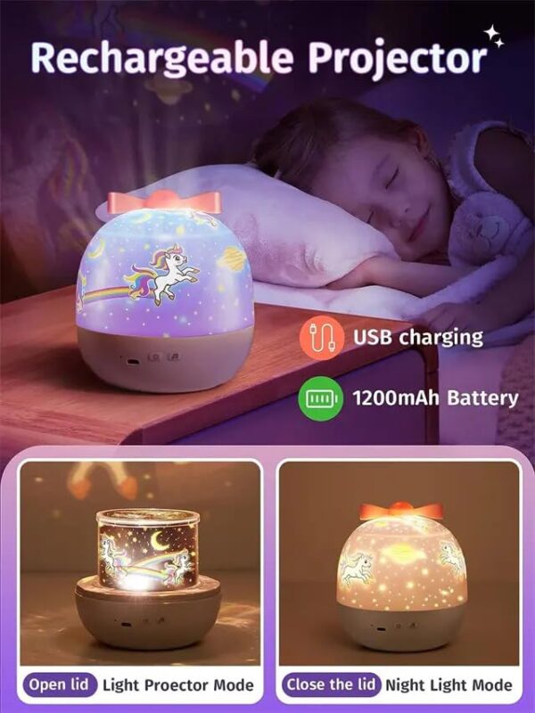 DANDELIONS Kids Night Light Projector with 6 Films – 360° Rotating Starry Ceiling Projector for Baby & Kids Room, USB Rechargeable, Timer & Remote Control, Musical Lamp for Boys, Girls - Image 7