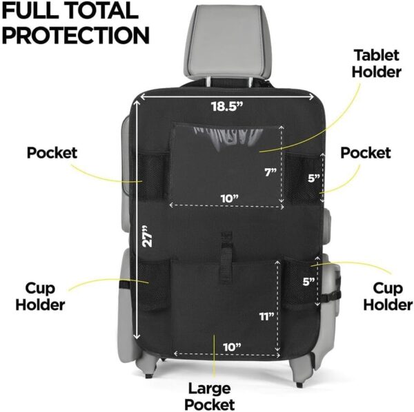 SHIBUI Non-Woven Car Back Seat Organizer With Kick Mats & Multi Storage Compartment - (Black) Pack of 2 (5Pocket) - Image 7