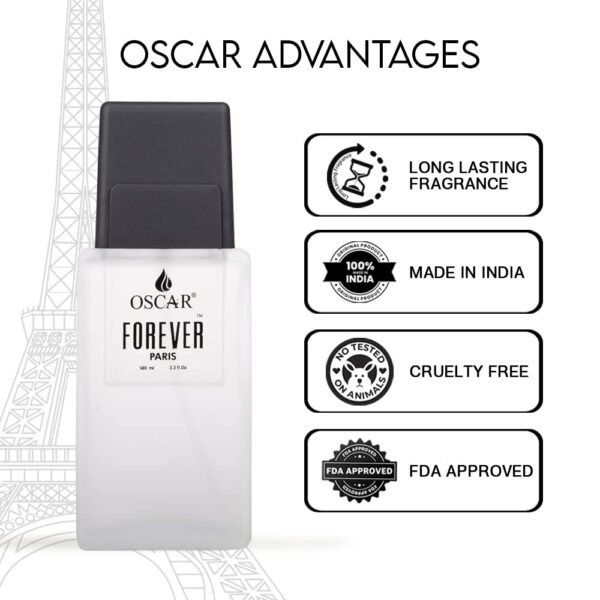 Oscar Forever Paris Black | Long Lasting Perfume for Men | Woody Aromatic Fragrance| Notes of Amber, White Musk | 100ml | Original Forever Paris Perfume - Image 2