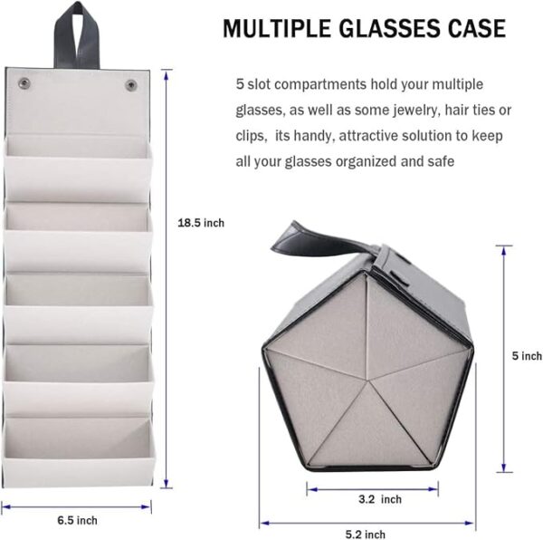 Lucario Sunglasses Organizer, 5-Slot Eyeglasses Case Box, Foldable Eyeglassses Storage Box, Travel Sunglasses Organizer (Black) - Image 3