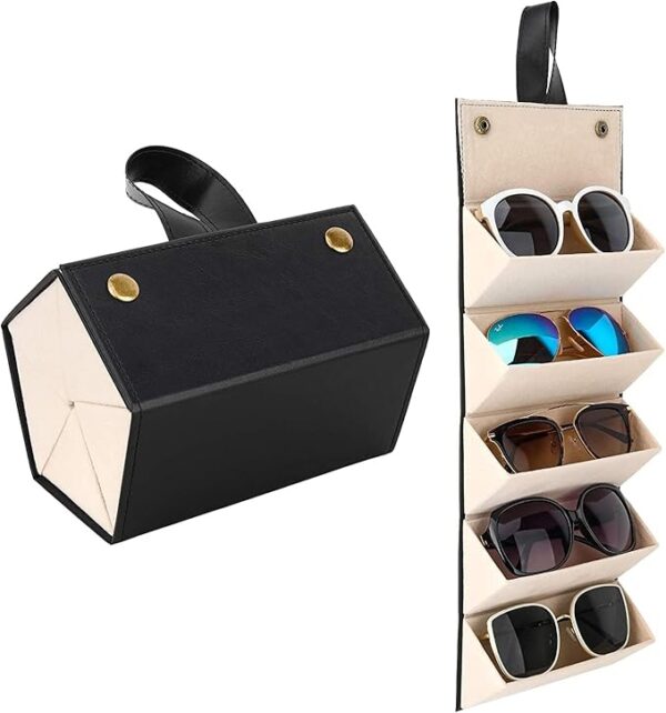 Lucario Sunglasses Organizer, 5-Slot Eyeglasses Case Box, Foldable Eyeglassses Storage Box, Travel Sunglasses Organizer (Black) - Image 6