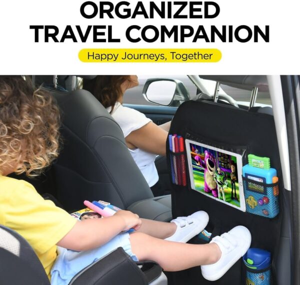 SHIBUI Non-Woven Car Back Seat Organizer With Kick Mats & Multi Storage Compartment - (Black) Pack of 2 (5Pocket) - Image 6