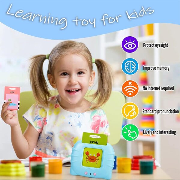 fizzytech Flash Cards for Kids Talking English Words Flash Cards Preschool Electronic Reading Early Talking Flashcards Toy for Kids (Card Early Education Device Multicolour,with USB Charging) - Image 3
