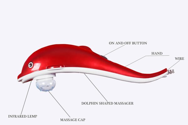 Concepta Corded Electric Dolphin Handheld Massager with Vibration, Magnetic, Far Infrared Therapy for Pain & Stress Relief For Men, Women (Red & White Colour) - Image 4