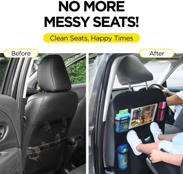 SHIBUI Non-Woven Car Back Seat Organizer With Kick Mats & Multi Storage Compartment - (Black) Pack of 2 (5Pocket) - Image 3