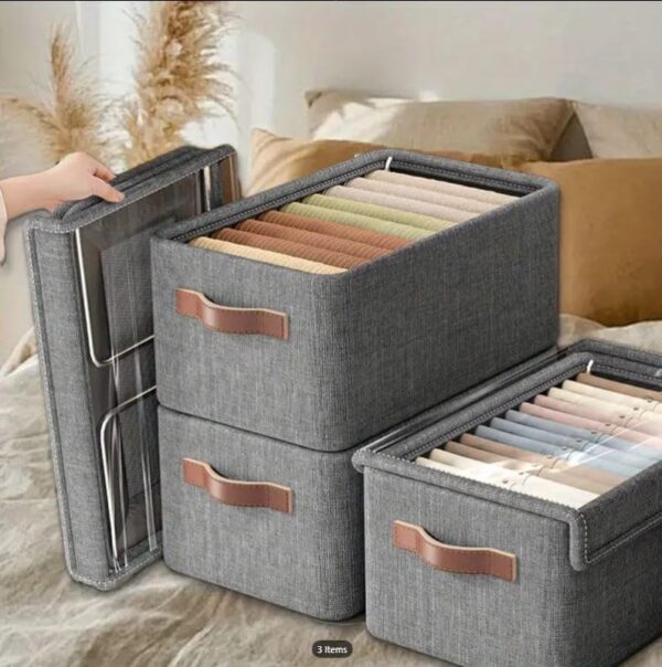 Freeboot Collapsible Fabric Storage Cubes Organizer Foldable Storage Basket for Organizing Toys, Books, Shelves, Wardrobe, Closet, Large Storage Box with lid Handles and Steel Frame(Box With Lid, 4) - Image 6