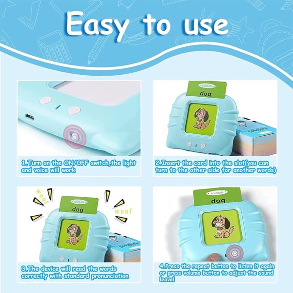 fizzytech Flash Cards for Kids Talking English Words Flash Cards Preschool Electronic Reading Early Talking Flashcards Toy for Kids (Card Early Education Device Multicolour,with USB Charging) - Image 7