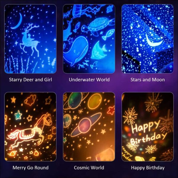 DANDELIONS Kids Night Light Projector with 6 Films – 360° Rotating Starry Ceiling Projector for Baby & Kids Room, USB Rechargeable, Timer & Remote Control, Musical Lamp for Boys, Girls - Image 2