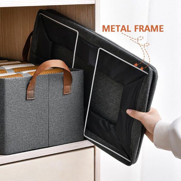 DAREV 4 Pcs Wardrobe Organizer for Clothes with Metal Frame Rectangle Storage Baskets for Clothing Fabric Storage Box with Handles Shelf Basket for Storage Clothes Pants Jeans Sweater (Grey) - Image 9