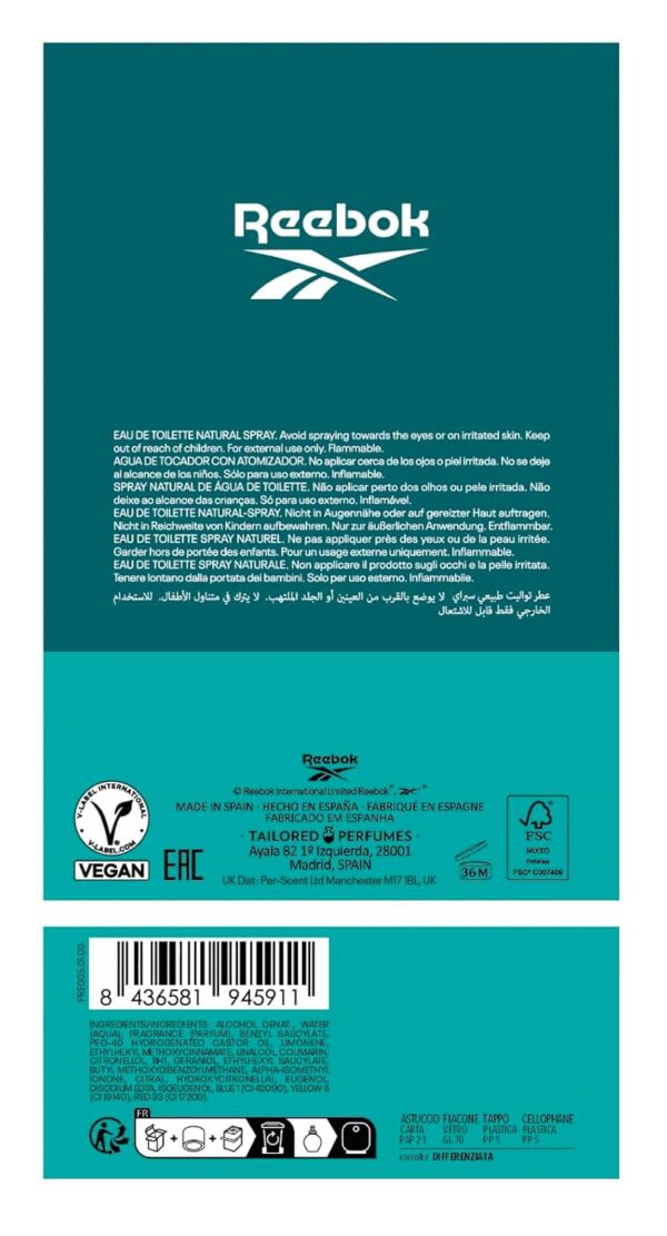 Reebok Cool Your Body Perfumes Men's Eau De Toilette, 100ml With Spray Male Fragrance - Fresh - Image 2