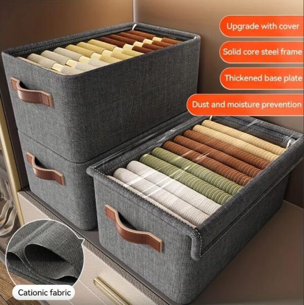 Freeboot Collapsible Fabric Storage Cubes Organizer Foldable Storage Basket for Organizing Toys, Books, Shelves, Wardrobe, Closet, Large Storage Box with lid Handles and Steel Frame(Box With Lid, 4) - Image 2