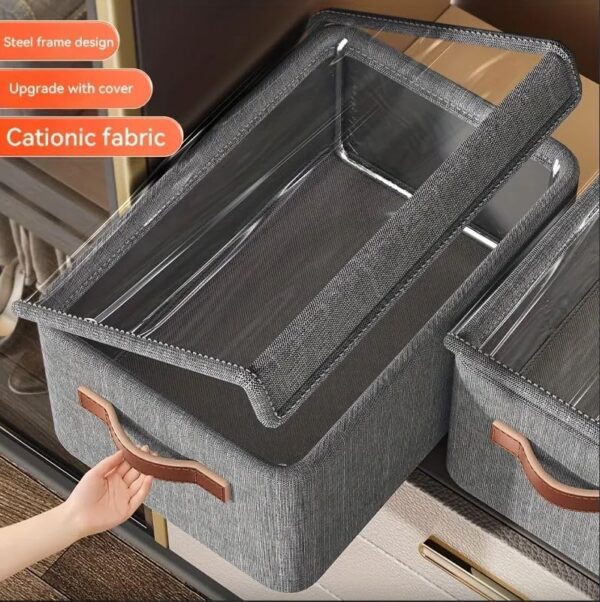 Freeboot Collapsible Fabric Storage Cubes Organizer Foldable Storage Basket for Organizing Toys, Books, Shelves, Wardrobe, Closet, Large Storage Box with lid Handles and Steel Frame(Box With Lid, 4) - Image 3