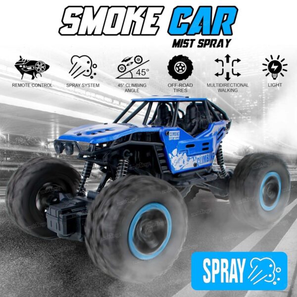 Zest 4 Toyz Remote Control Car For Kids With Mist Smoke Effect 2 Wd Monster Truck Rock Crawler Climbing Rc Toy Vehicle Car For Boys And Girls-Blue