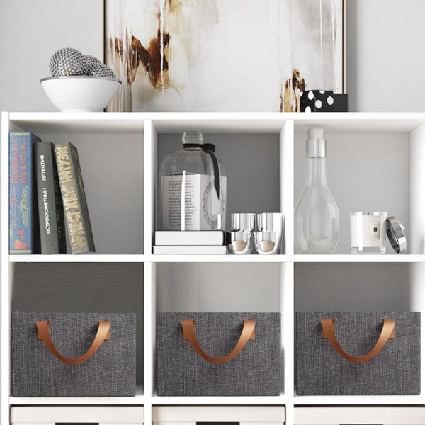 DAREV 4 Pcs Wardrobe Organizer for Clothes with Metal Frame Rectangle Storage Baskets for Clothing Fabric Storage Box with Handles Shelf Basket for Storage Clothes Pants Jeans Sweater (Grey) - Image 6
