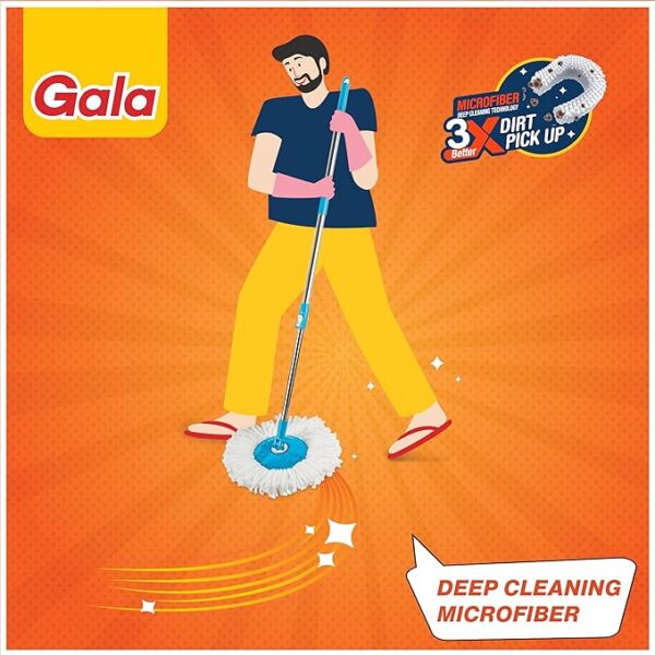 Gala e-Quick Spin Mop, Easy Wheels & Big Bucket with 2 Microfiber Refills, Floor Cleaning Mop with Bucket, pocha for floor cleaning, Mopping Set (white and blue) - Image 4