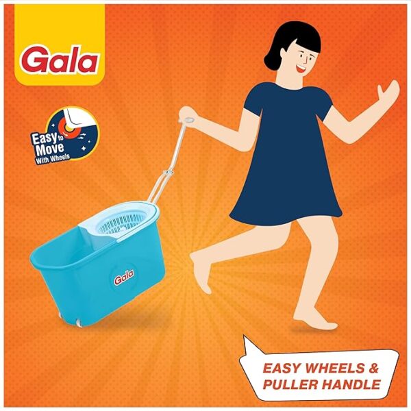 Gala e-Quick Spin Mop, Easy Wheels & Big Bucket with 2 Microfiber Refills, Floor Cleaning Mop with Bucket, pocha for floor cleaning, Mopping Set (white and blue) - Image 3