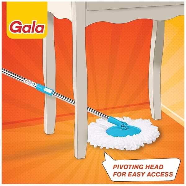 Gala e-Quick Spin Mop, Easy Wheels & Big Bucket with 2 Microfiber Refills, Floor Cleaning Mop with Bucket, pocha for floor cleaning, Mopping Set (white and blue) - Image 5
