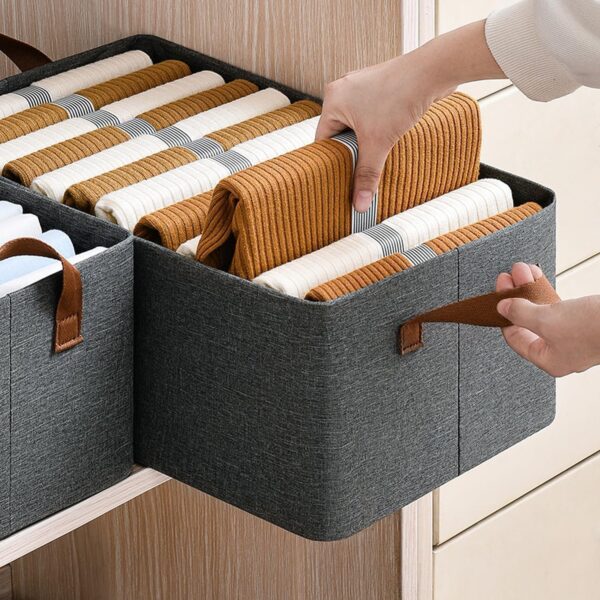 DAREV 4 Pcs Wardrobe Organizer for Clothes with Metal Frame Rectangle Storage Baskets for Clothing Fabric Storage Box with Handles Shelf Basket for Storage Clothes Pants Jeans Sweater (Grey) - Image 3