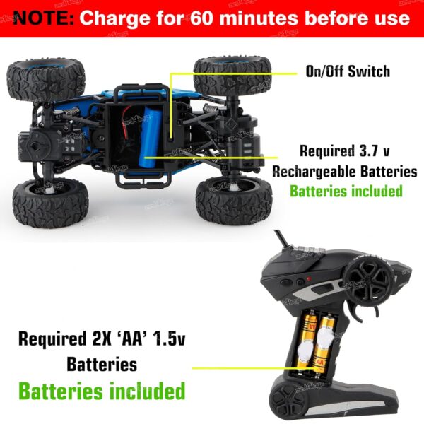Zest 4 Toyz Remote Control Car For Kids With Mist Smoke Effect 2 Wd Monster Truck Rock Crawler Climbing Rc Toy Vehicle Car For Boys And Girls-Blue - Image 3