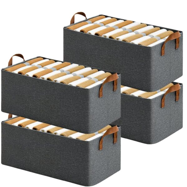 Freeboot Collapsible Fabric Storage Cubes Organizer Foldable Storage Basket for Organizing Toys, Books, Shelves, Wardrobe, Closet, Large Storage Box with lid Handles and Steel Frame(Box With Lid, 4) - Image 9